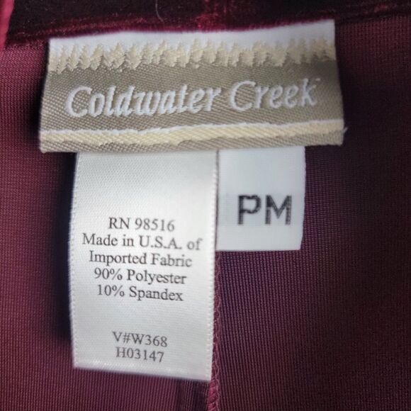 Coldwater Creek Velvet Embroidered Open Front Jacket Sweater Burgundy PM Stretch - Picture 9 of 15